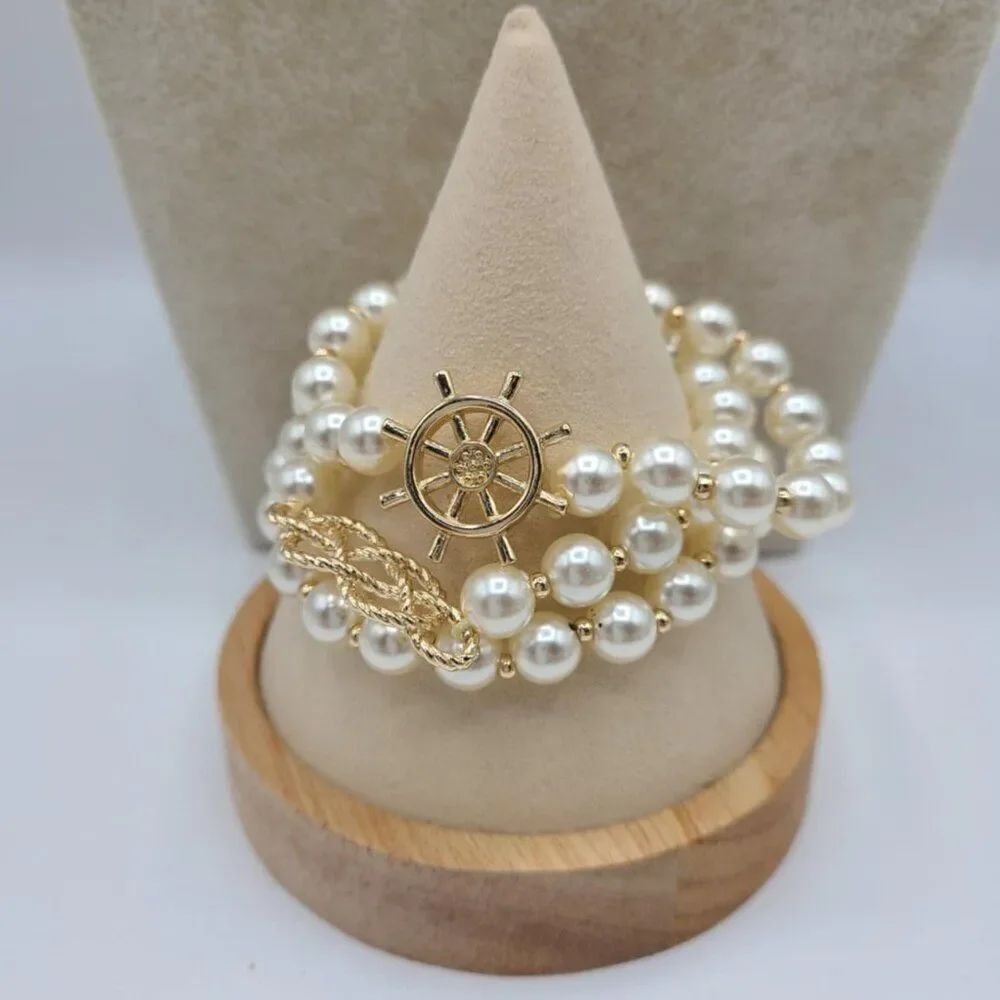 J Crew Faux Pearl Nautical Theme Stretch Bracelet Set NEW!